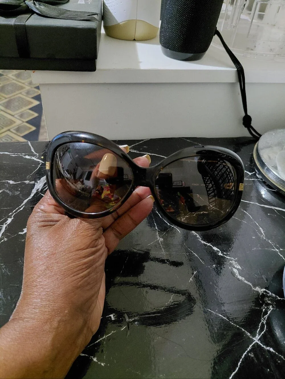 Fendi Black Oversized Round Women's Sunglasses with Gold Accents
